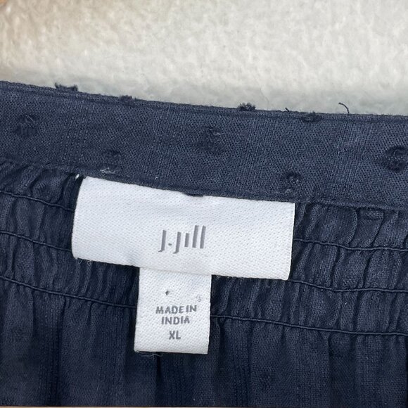 J Jill Womens XL Navy Embroidered Tunic Top Blouse Long Sleeve Floral Boho - Picture 5 of 12